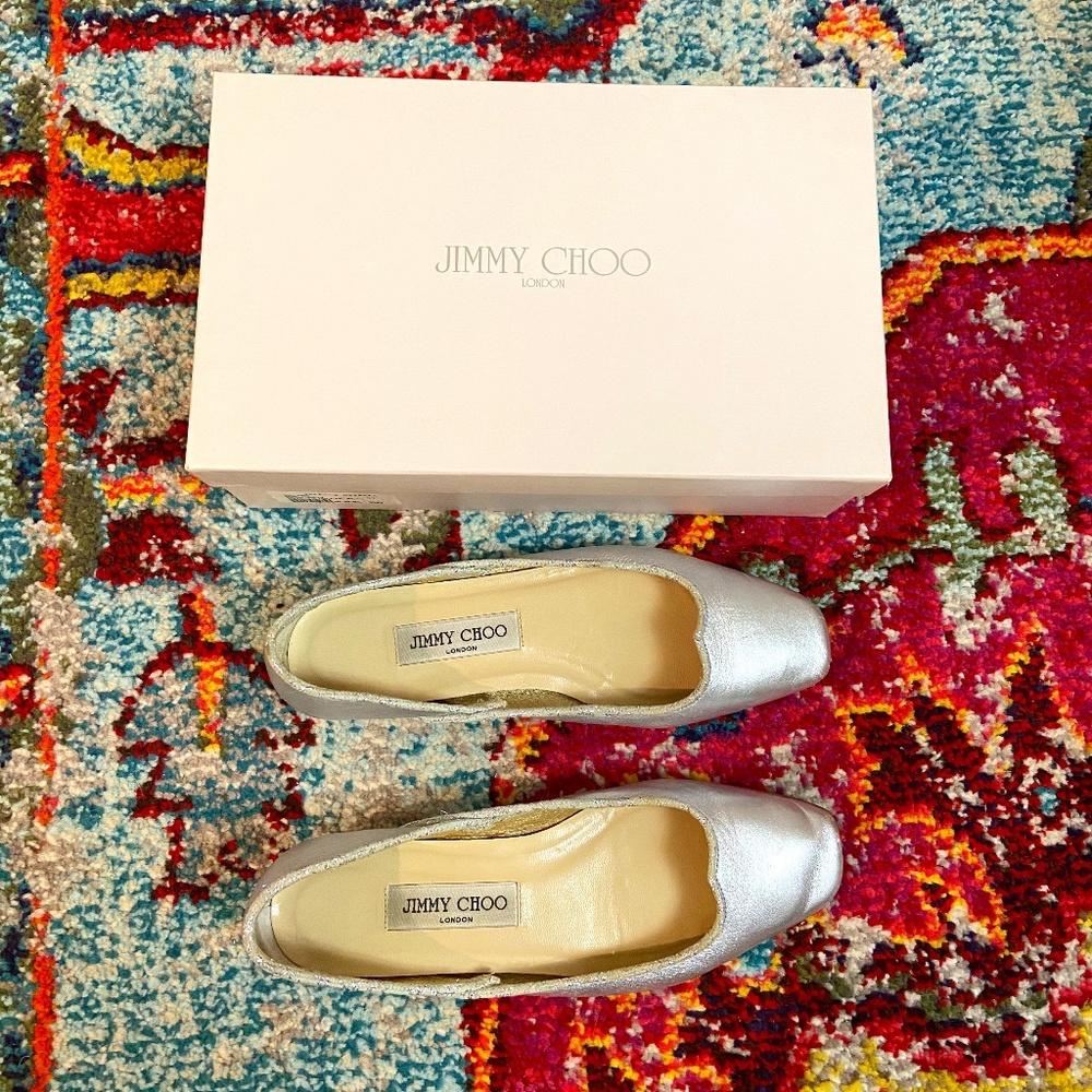 JIMMY CHOO sparkly silver flats size 37